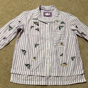 Maeve Purple Striped Blouse with Butterfly Embroidery